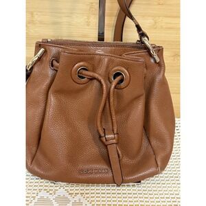 Cole Haan Crossbody Bag Women's Brown Pebble Leather Drawstring Bucket Bag